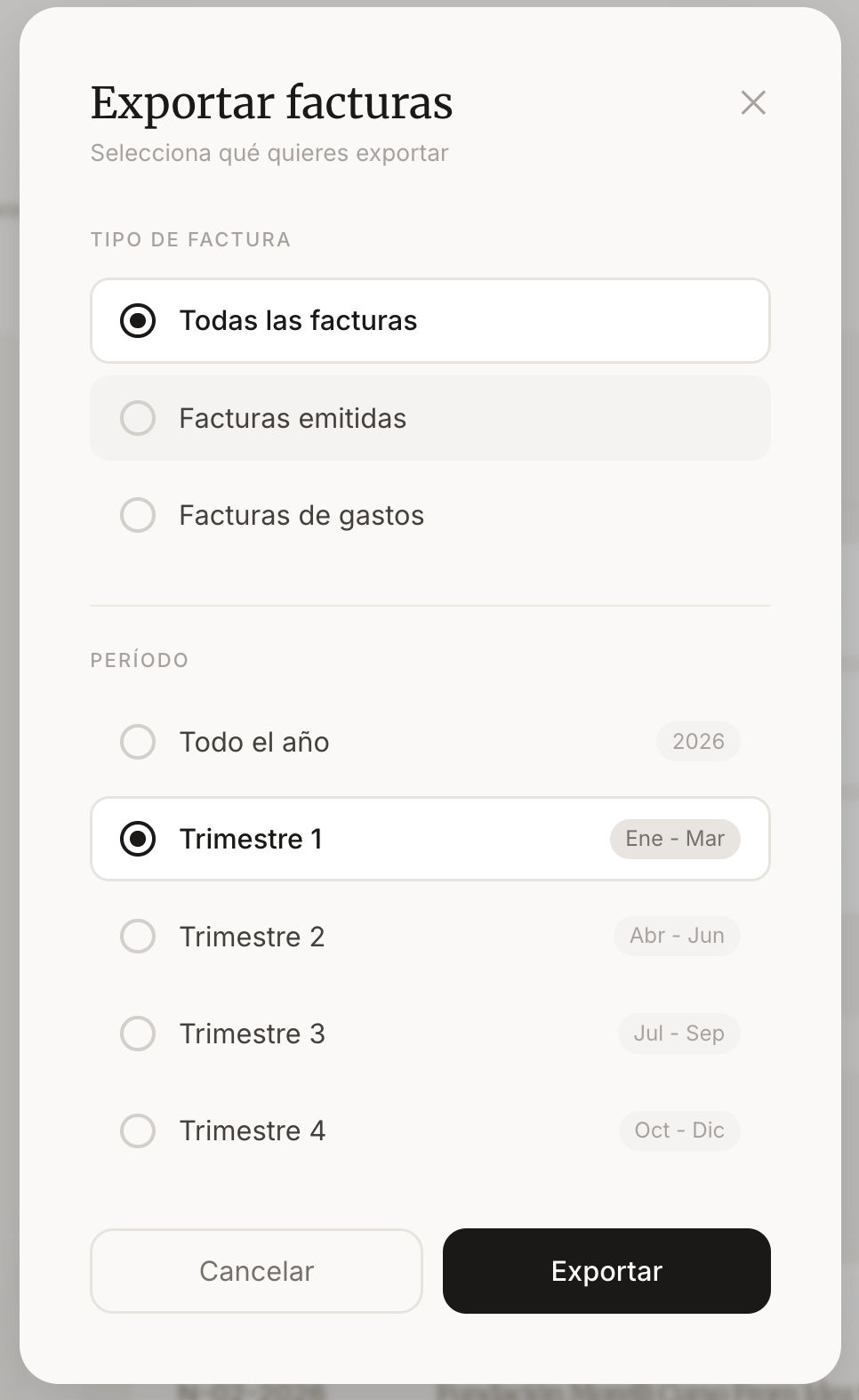 Cece invoice export screen